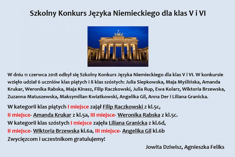 Read more about the article Szkolny konkurs języka niemieckiego dla klas V i VI