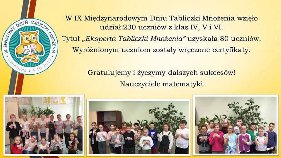 Read more about the article Sukces w IX Międzynarodowym Dniu Tabliczki Mnożenia