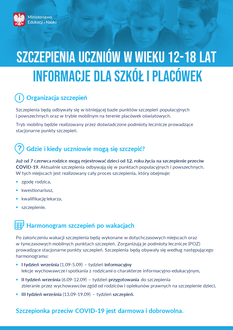 You are currently viewing Szczepienia uczniów w wieku 12-18 lat – informacje dla szkół i placówek